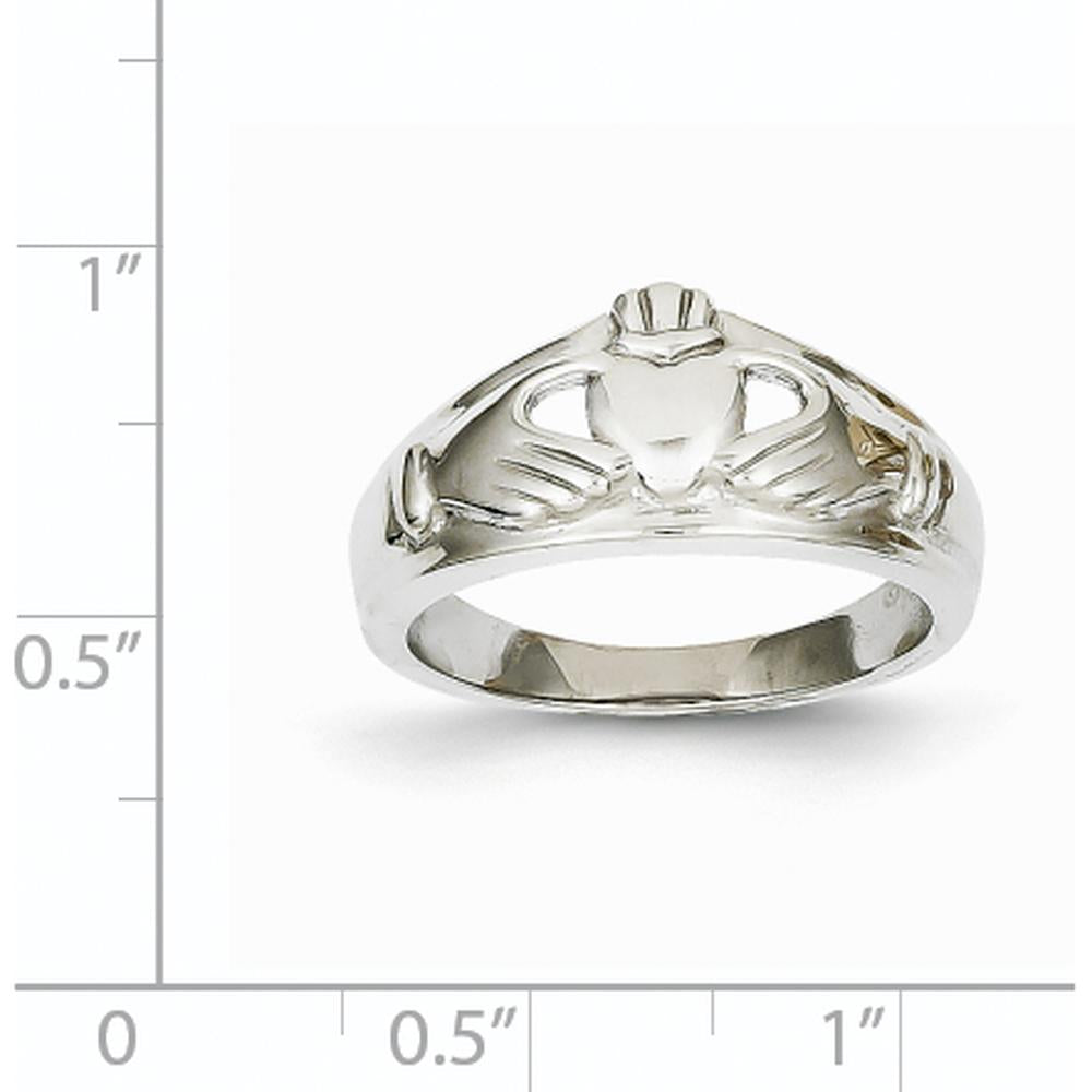 14K White Gold Ladies Claddagh Ring with Rhodium Plating - Symbol of Love and Loyalty by Oro Pregiato