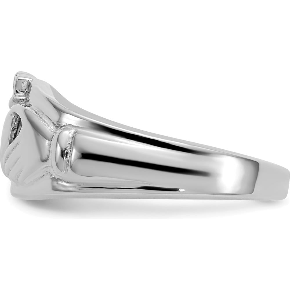 14K White Gold Ladies Claddagh Ring with Rhodium Plating - Symbol of Love and Loyalty by Oro Pregiato