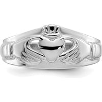 14K White Gold Ladies Claddagh Ring with Rhodium Plating - Symbol of Love and Loyalty by Oro Pregiato