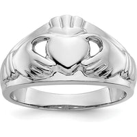 14K White Gold Ladies Claddagh Ring with Rhodium Plating - Symbol of Love and Loyalty by Oro Pregiato