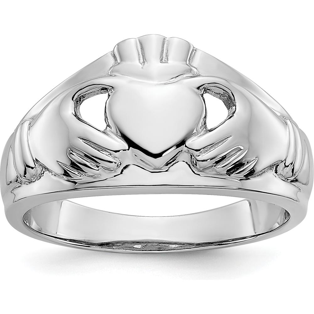 14K White Gold Ladies Claddagh Ring with Rhodium Plating - Symbol of Love and Loyalty by Oro Pregiato