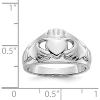 14K White Gold Ladies Claddagh Ring with Rhodium Plating - Symbol of Love and Loyalty by Oro Pregiato