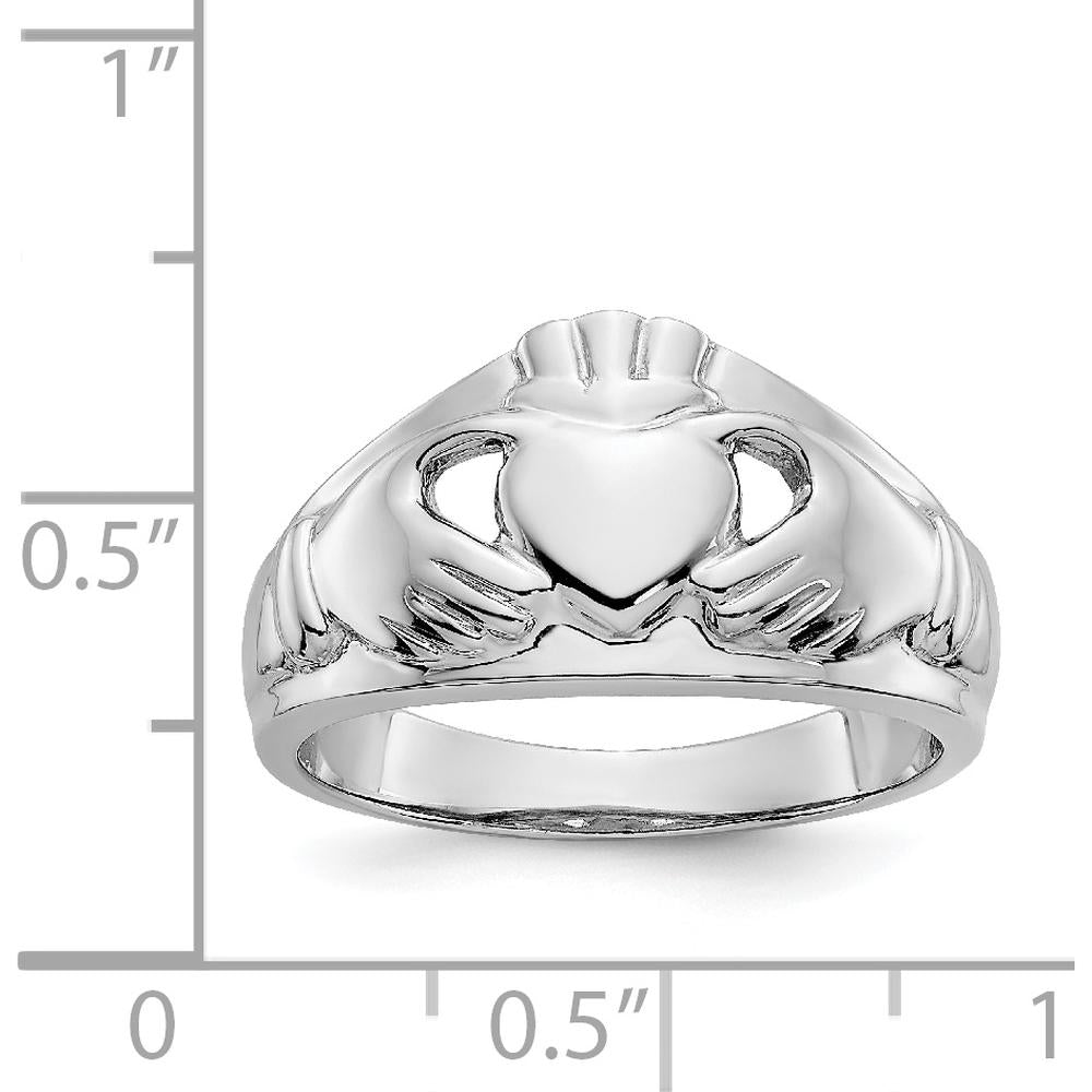 14K White Gold Ladies Claddagh Ring with Rhodium Plating - Symbol of Love and Loyalty by Oro Pregiato