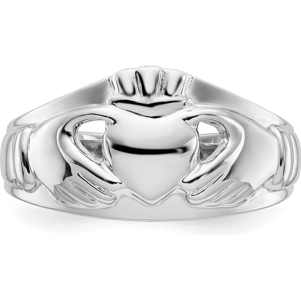 14K White Gold Ladies Claddagh Ring with Rhodium Plating - Symbol of Love and Loyalty by Oro Pregiato