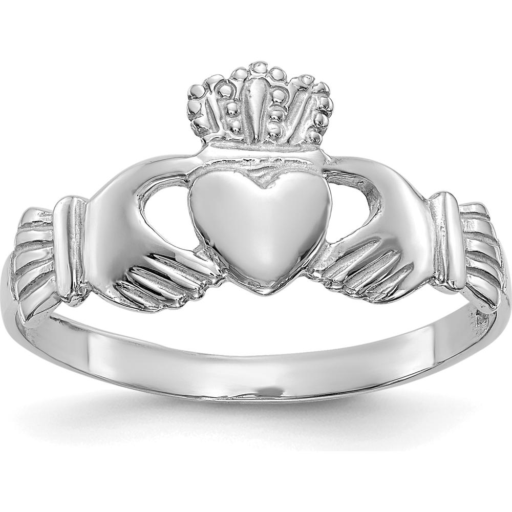 14K White Gold Ladies Claddagh Ring with Rhodium Plating - Timeless Love Symbol by Oro Pregiato