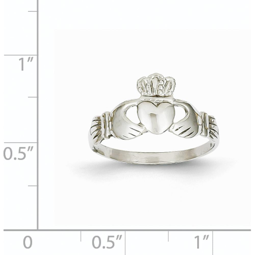 14K White Gold Ladies Claddagh Ring with Rhodium Plating - Timeless Love Symbol by Oro Pregiato