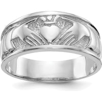 14K White Gold Ladies Polished Claddagh Band with Rhodium Plating - 8mm Width by Oro Pregiato
