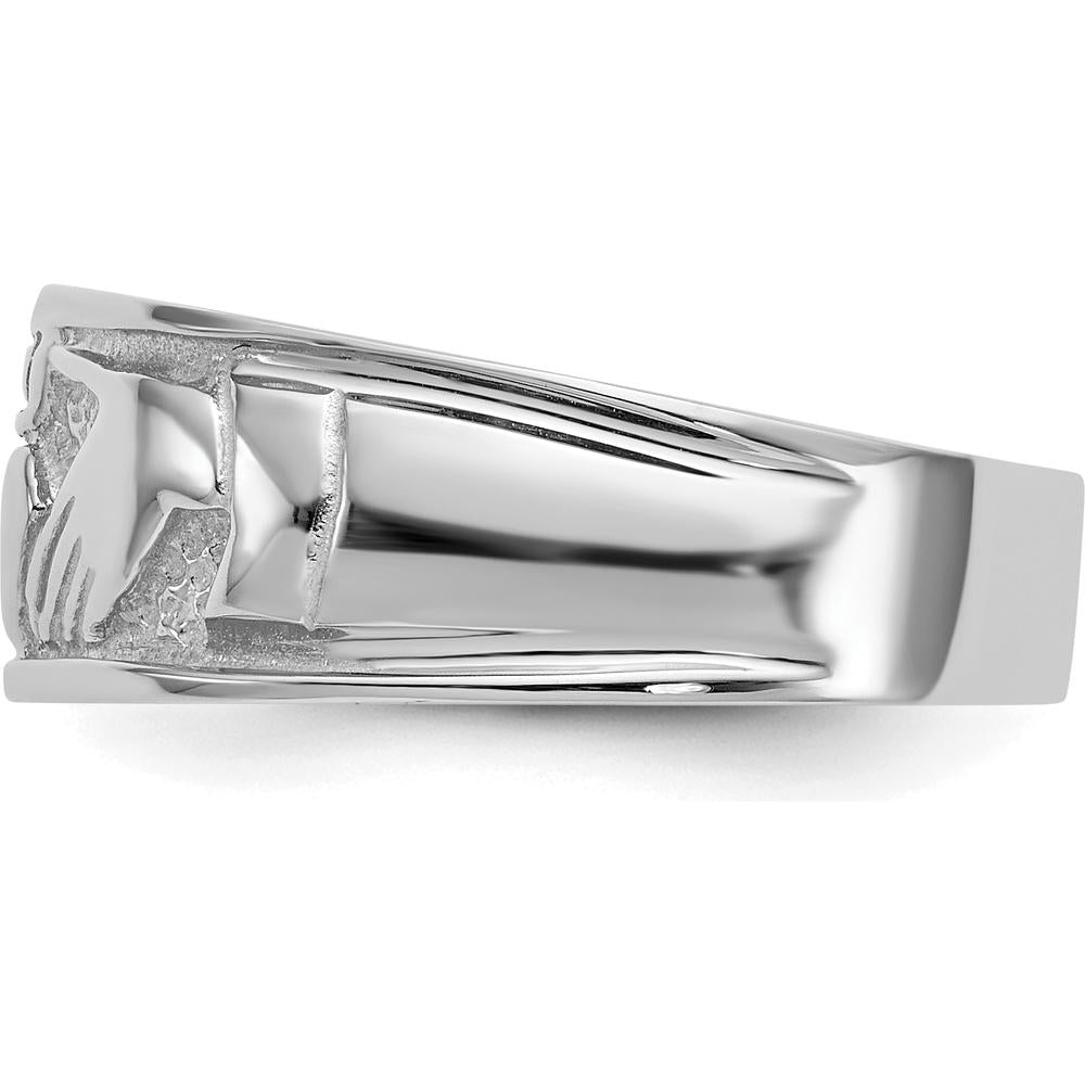 14K White Gold Ladies Polished Claddagh Band with Rhodium Plating - 8mm Width by Oro Pregiato