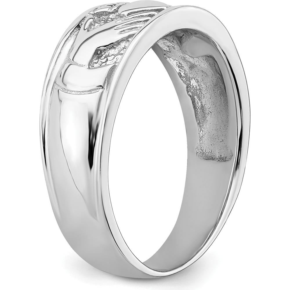 14K White Gold Ladies Polished Claddagh Band with Rhodium Plating - 8mm Width by Oro Pregiato