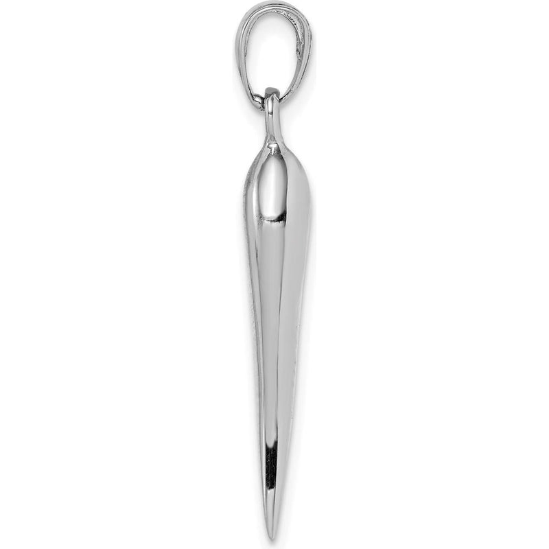 14K White Gold Large 3D Italian Horn Pendant with Polished Finish - 30mm in Length by Oro Pregiato