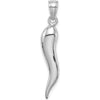 14K White Gold Large 3D Italian Horn Pendant with Polished Finish - 30mm in Length by Oro Pregiato