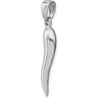 14K White Gold Large 3D Italian Horn Pendant with Polished Finish - 30mm in Length by Oro Pregiato