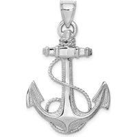 14K White Gold Large Anchor with Rope Pendant - Polished Finish by Oro Pregiato