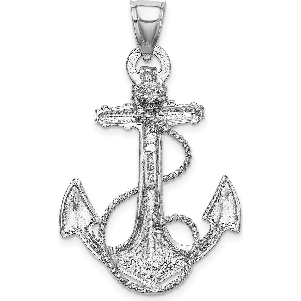14K White Gold Large Anchor with Rope Pendant - Polished Finish by Oro Pregiato