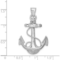 14K White Gold Large Anchor with Rope Pendant - Polished Finish by Oro Pregiato