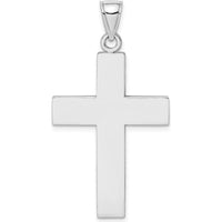 14K White Gold Large Block Cross Pendant with Rhodium Plating by Oro Pregiato