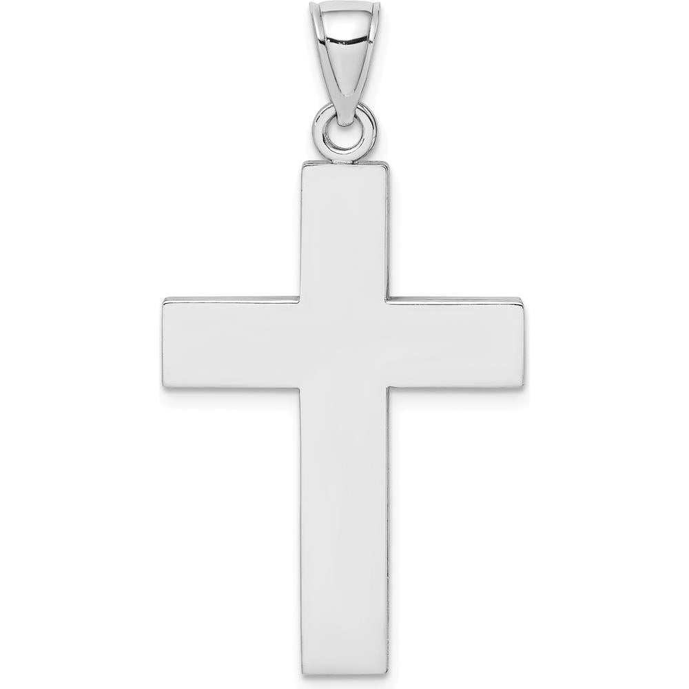 14K White Gold Large Block Cross Pendant with Rhodium Plating by Oro Pregiato