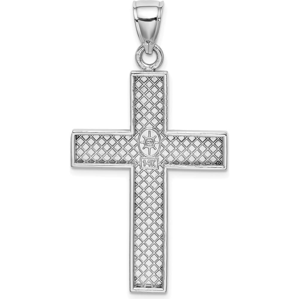 14K White Gold Large Block Cross Pendant with Rhodium Plating by Oro Pregiato