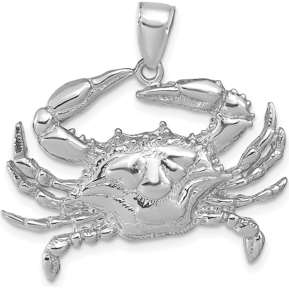 14K White Gold Large Blue Crab Pendant with Textured Finish - Solid Marine Life Jewelry by Oro Pregiato