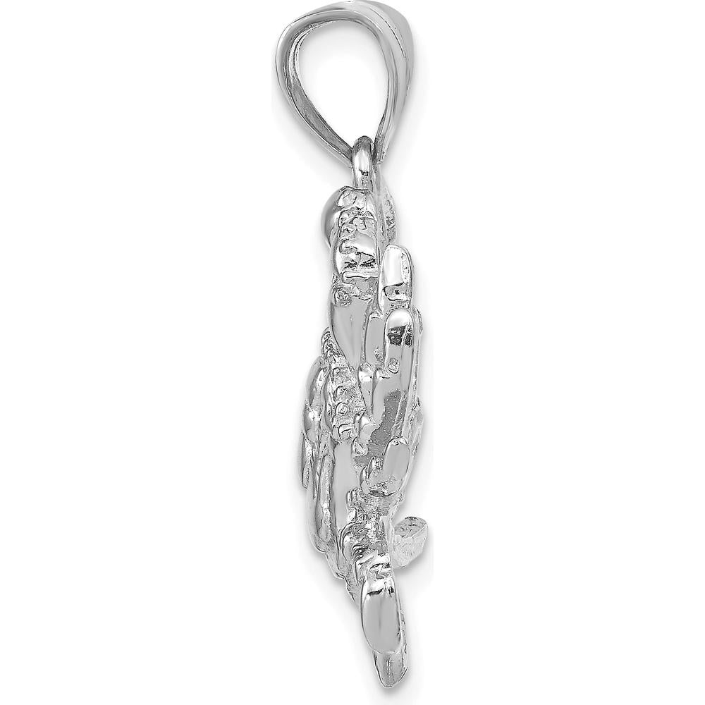 14K White Gold Large Blue Crab Pendant with Textured Finish - Solid Marine Life Jewelry by Oro Pregiato