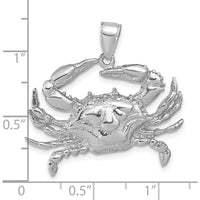 14K White Gold Large Blue Crab Pendant with Textured Finish - Solid Marine Life Jewelry by Oro Pregiato