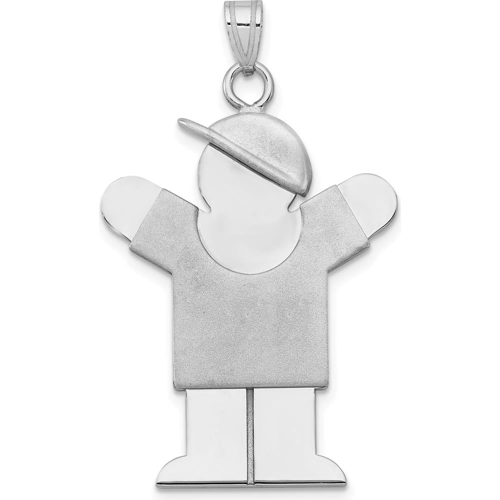 14K White Gold Large Boy with Hat Engravable Love Charm - Rhodium Plated by Oro Pregiato