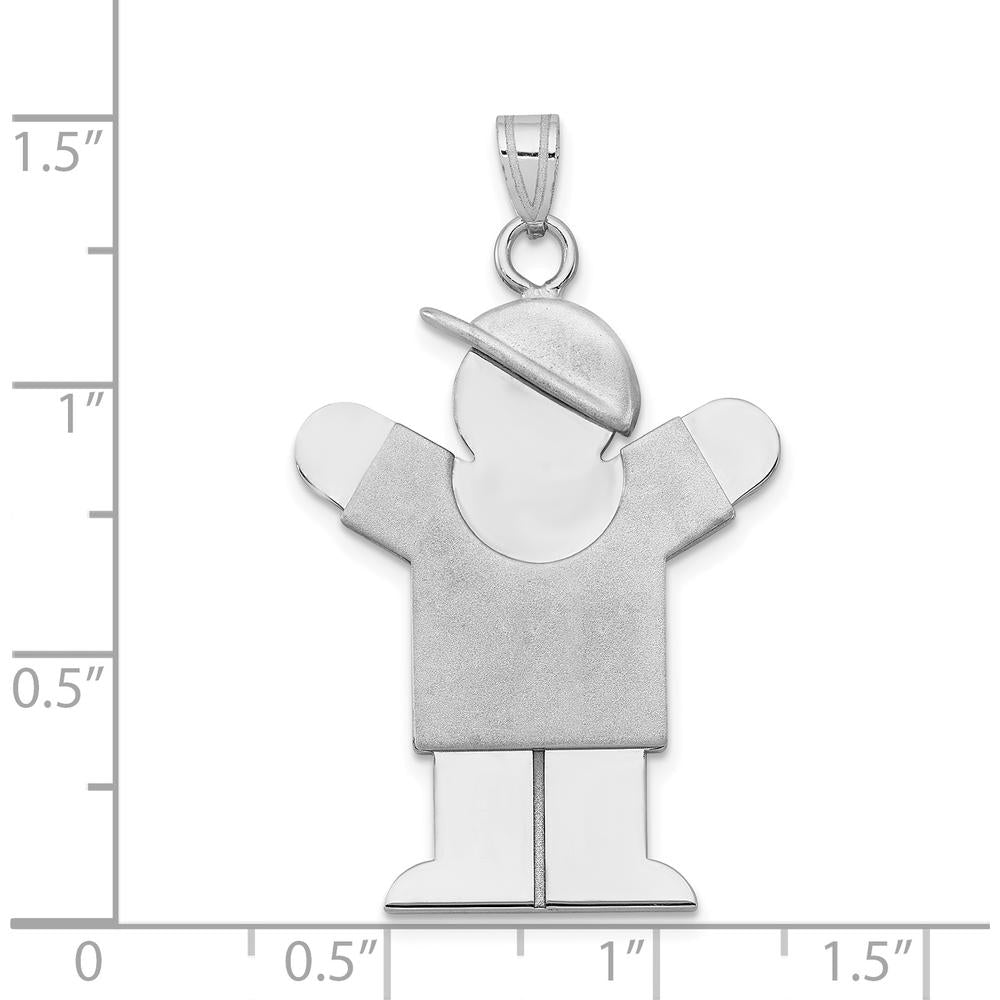14K White Gold Large Boy with Hat Engravable Love Charm - Rhodium Plated by Oro Pregiato