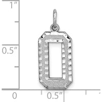 14K White Gold Large Brushed Diamond-Cut Number 0 Charm with Rhodium Plating by Oro Pregiato