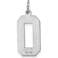 14K White Gold Large Brushed Diamond-Cut Number 0 Charm with Rhodium Plating by Oro Pregiato