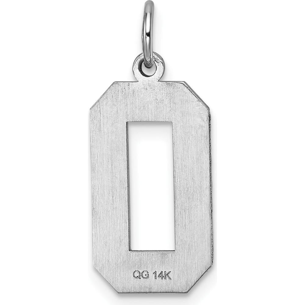 14K White Gold Large Brushed Diamond-Cut Number 0 Charm with Rhodium Plating by Oro Pregiato