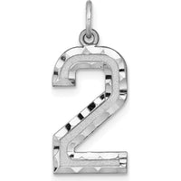 14K White Gold Large Brushed Diamond-Cut Number 2 Charm by Oro Pregiato