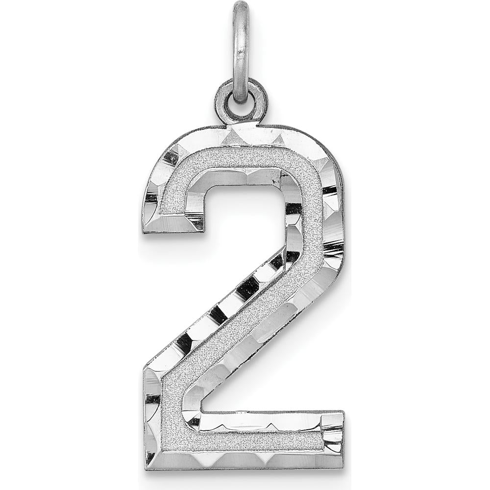 14K White Gold Large Brushed Diamond-Cut Number 2 Charm by Oro Pregiato