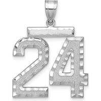 14K White Gold Large Brushed Diamond-Cut Number 24 Charm Pendant by Oro Pregiato