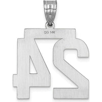 14K White Gold Large Brushed Diamond-Cut Number 24 Charm Pendant by Oro Pregiato