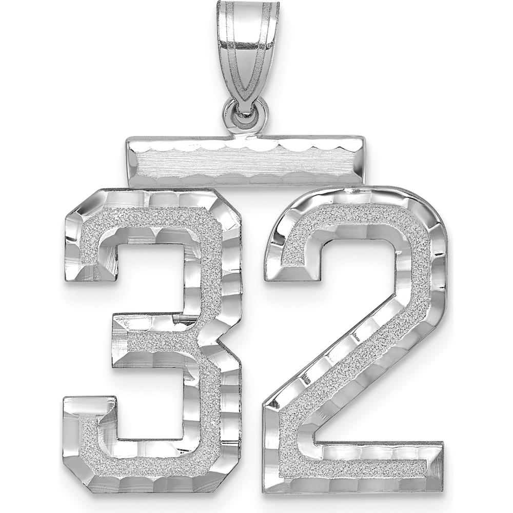 14K White Gold Large Brushed Diamond-Cut Number 32 Charm by Oro Pregiato