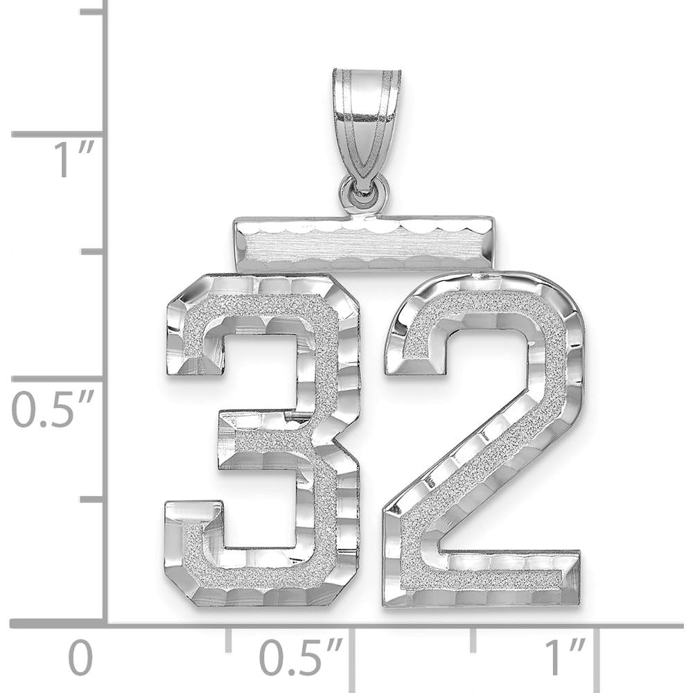 14K White Gold Large Brushed Diamond-Cut Number 32 Charm by Oro Pregiato