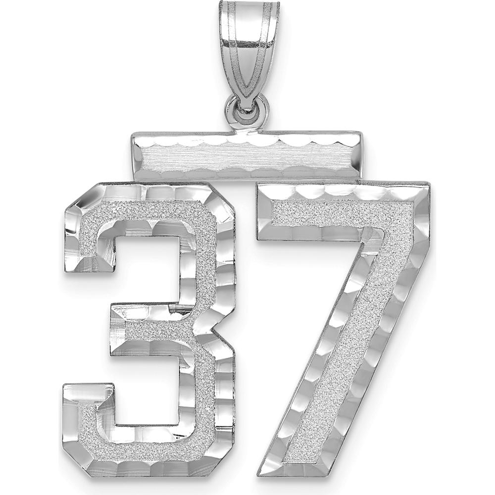 14K White Gold Large Brushed Diamond-Cut Number 37 Pendant Charm by Oro Pregiato