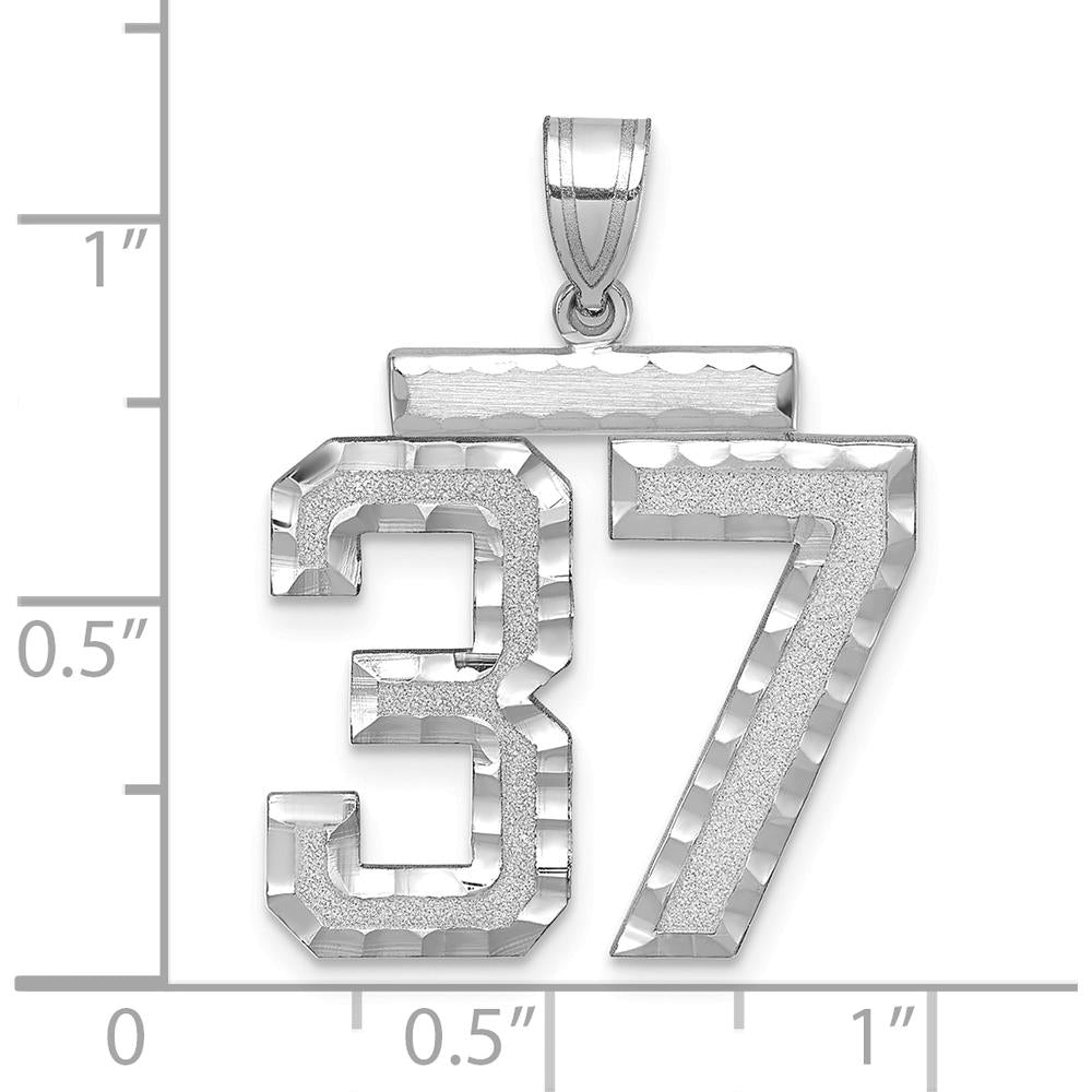 14K White Gold Large Brushed Diamond-Cut Number 37 Pendant Charm by Oro Pregiato