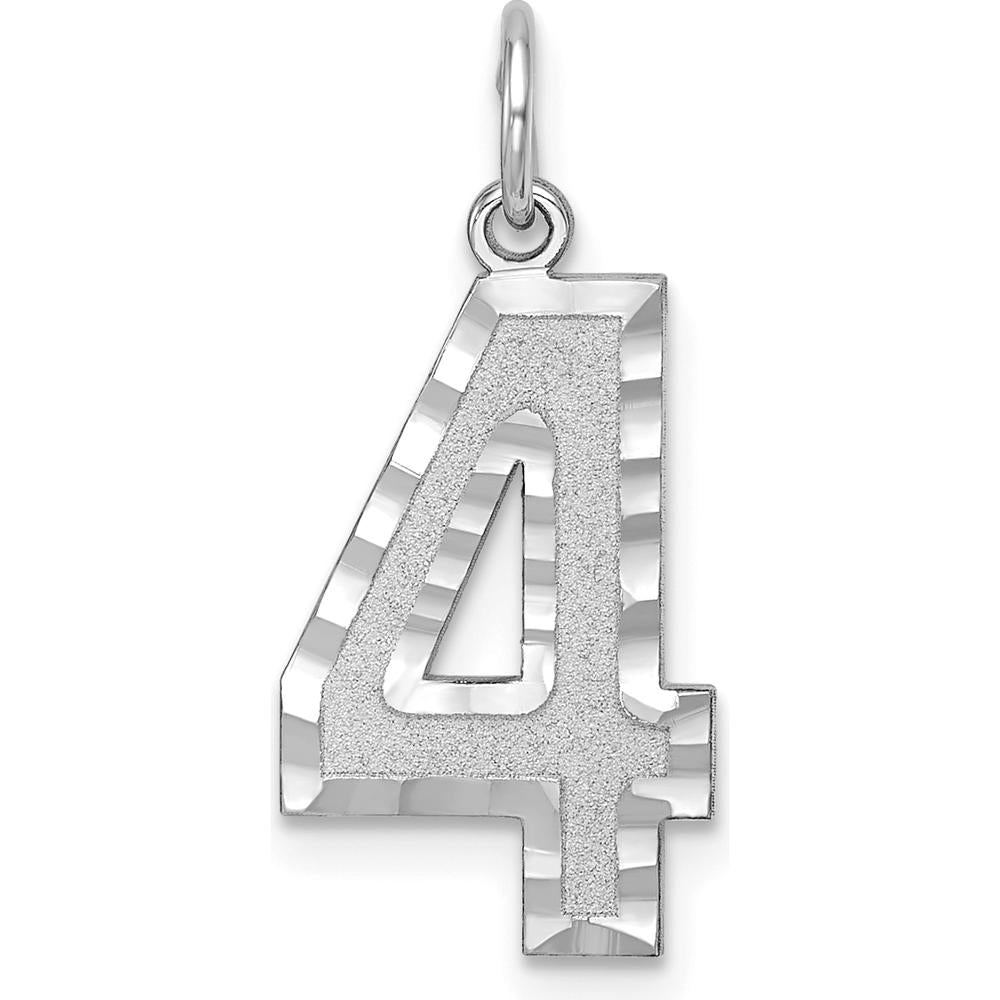 14K White Gold Large Brushed Diamond-Cut Number 4 Charm - 20.38mm by Oro Pregiato