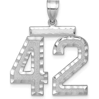 14K White Gold Large Brushed Diamond-Cut Number 42 Pendant with Rhodium Plating by Oro Pregiato