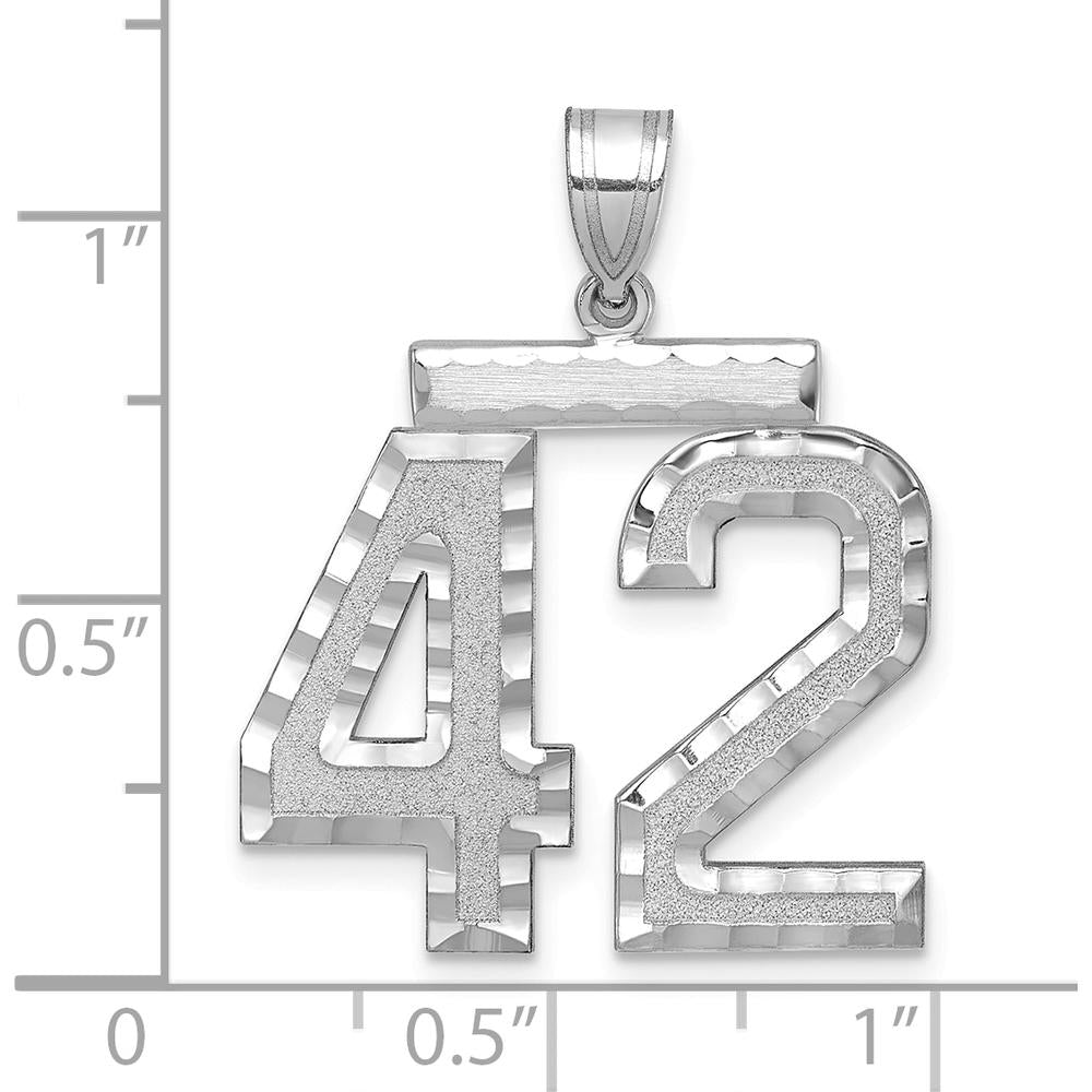 14K White Gold Large Brushed Diamond-Cut Number 42 Pendant with Rhodium Plating by Oro Pregiato