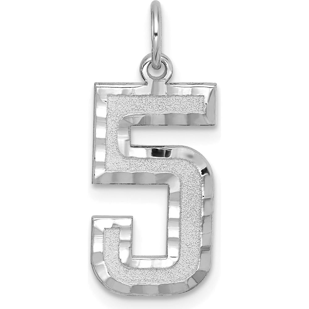 14K White Gold Large Brushed Diamond-Cut Number 5 Charm - Modern Textured Pendant by Oro Pregiato
