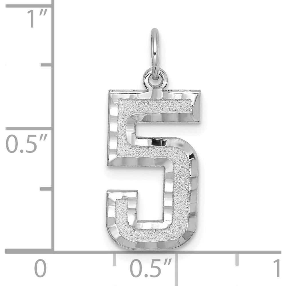 14K White Gold Large Brushed Diamond-Cut Number 5 Charm - Modern Textured Pendant by Oro Pregiato
