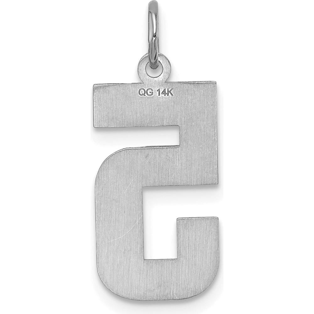 14K White Gold Large Brushed Diamond-Cut Number 5 Charm - Modern Textured Pendant by Oro Pregiato