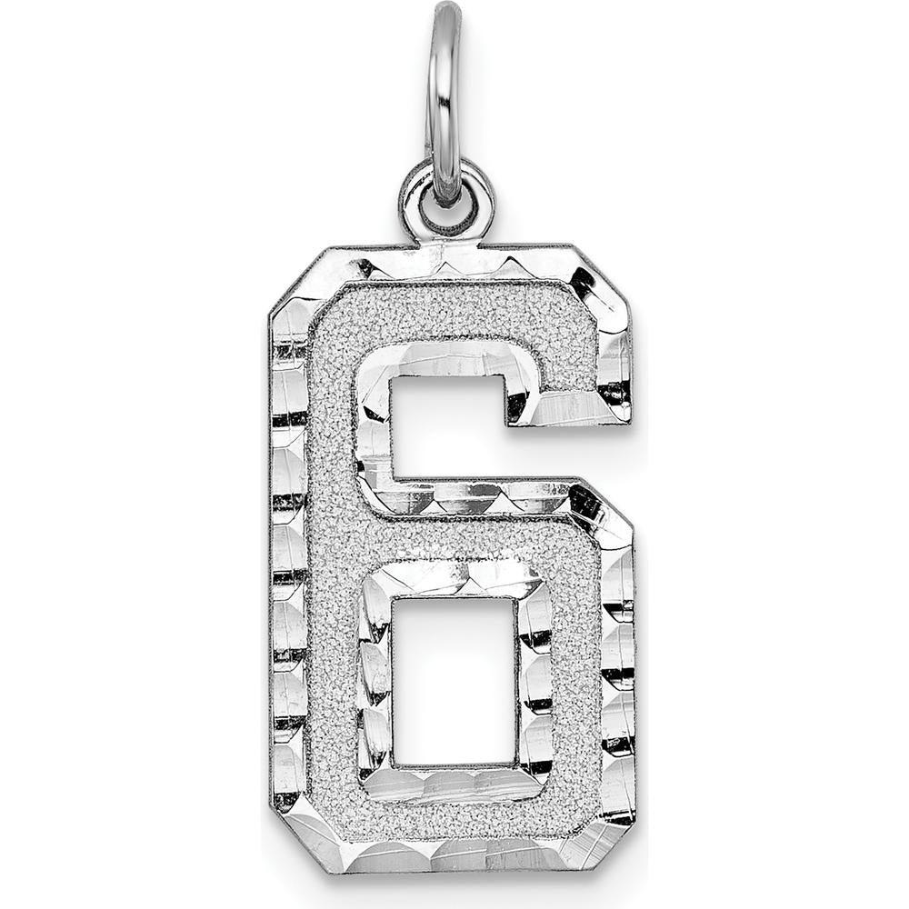 14K White Gold Large Brushed Diamond-Cut Number 6 Charm by Oro Pregiato