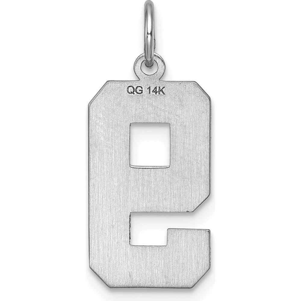 14K White Gold Large Brushed Diamond-Cut Number 9 Charm - Rhodium-Plated Finish by Oro Pregiato
