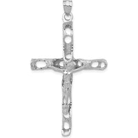 14K White Gold Large Crucifix Pendant - Polished & Brushed Finish with Rhodium Plating by Oro Pregiato