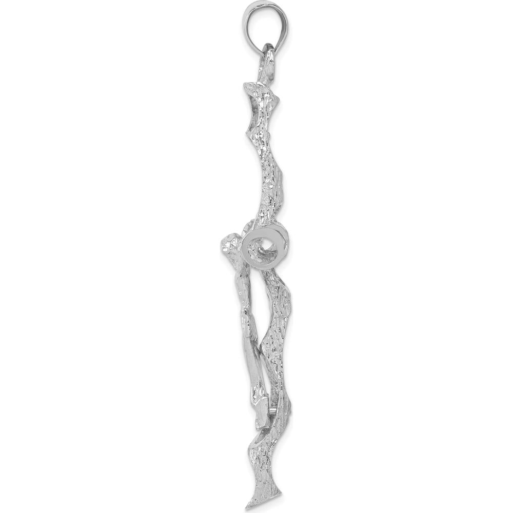 14K White Gold Large Crucifix Pendant - Polished & Brushed Finish with Rhodium Plating by Oro Pregiato
