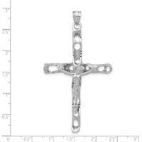 14K White Gold Large Crucifix Pendant - Polished & Brushed Finish with Rhodium Plating by Oro Pregiato