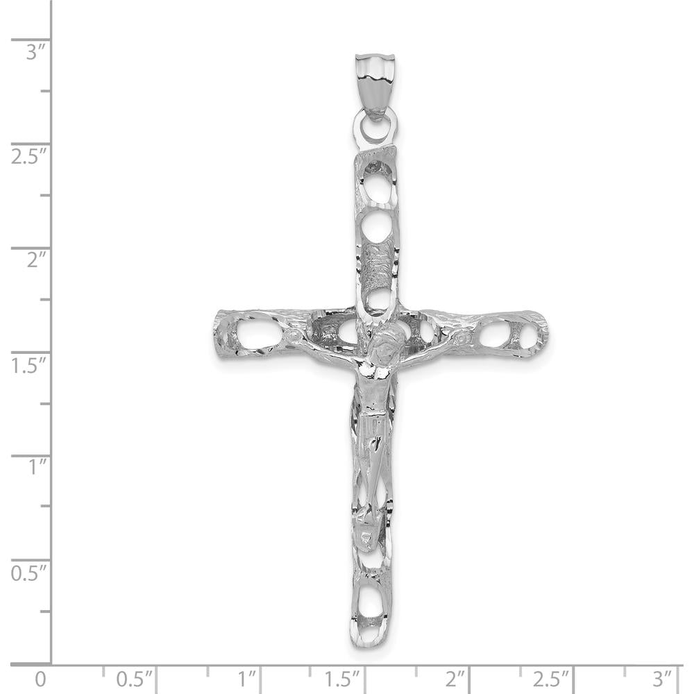 14K White Gold Large Crucifix Pendant - Polished & Brushed Finish with Rhodium Plating by Oro Pregiato